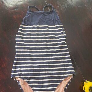 J. Crew Women's One-Piece Navy White Stripe Swimsuit Size 10 EUC